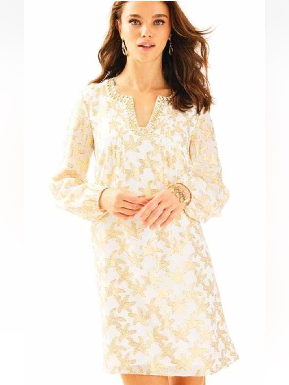 Lilly Pulitzer Colby Silk Tunic Dress Metallic Starfish